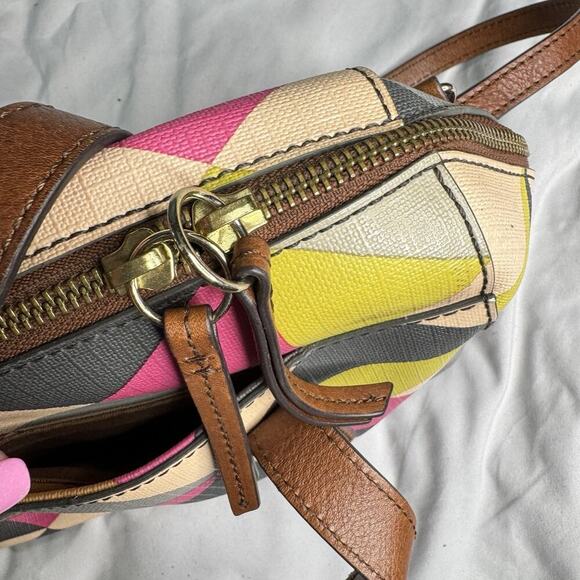 Fossil Multi Color Satchel Bag With Removable Shoulder Strap Double Zipper - Picture 9 of 13